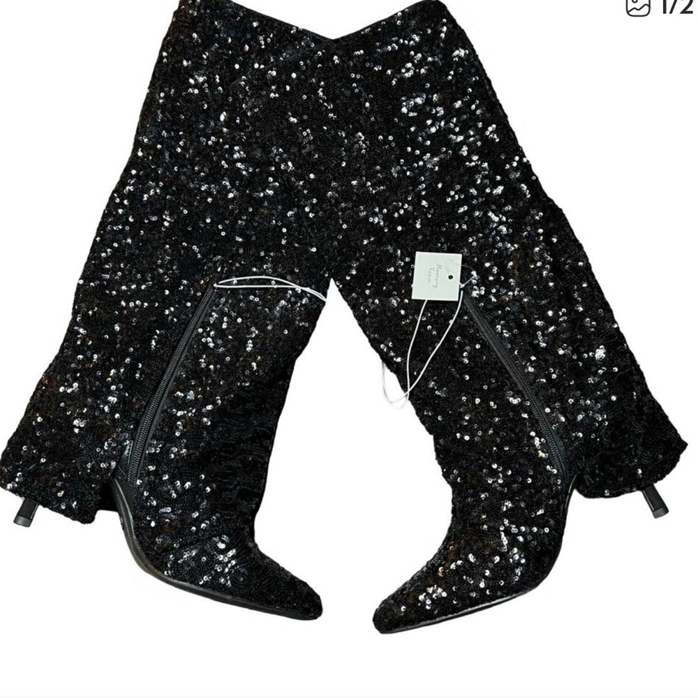 A New Day Shoes Women's Abba Sequin Foldover Tall Boots A New Day